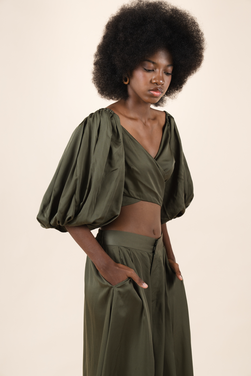Olive wrap cropped top