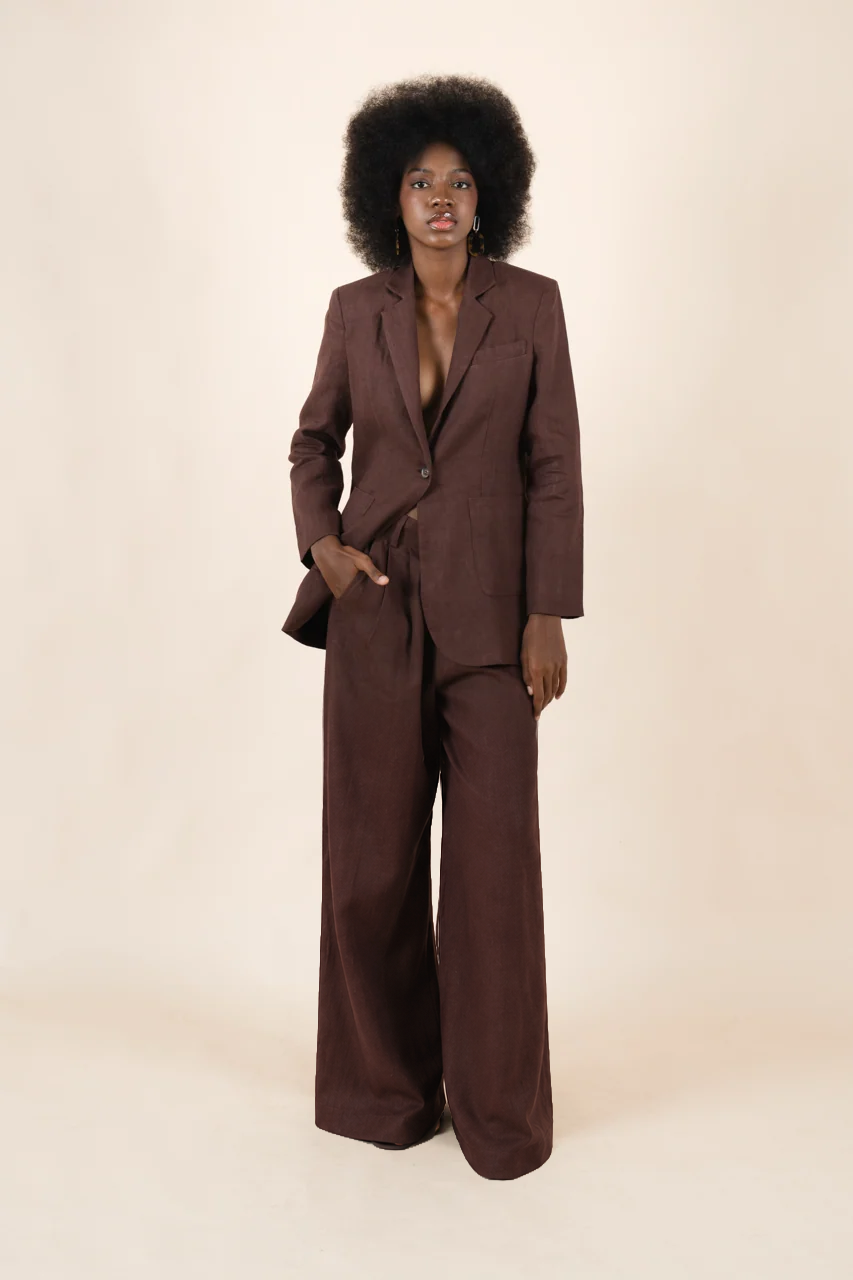 Maddie linen pants in chocolate brown