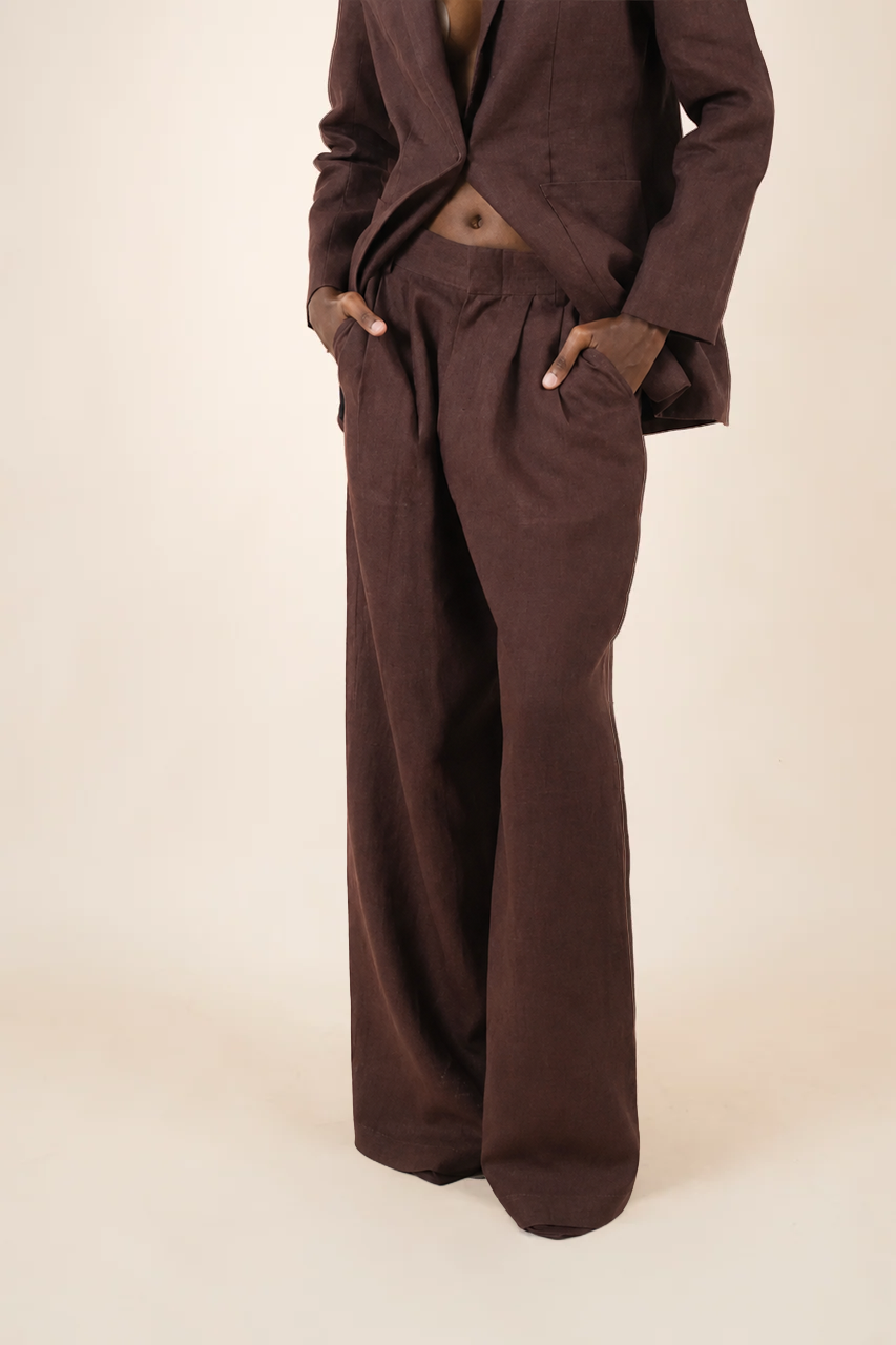 Maddie linen pants in chocolate brown
